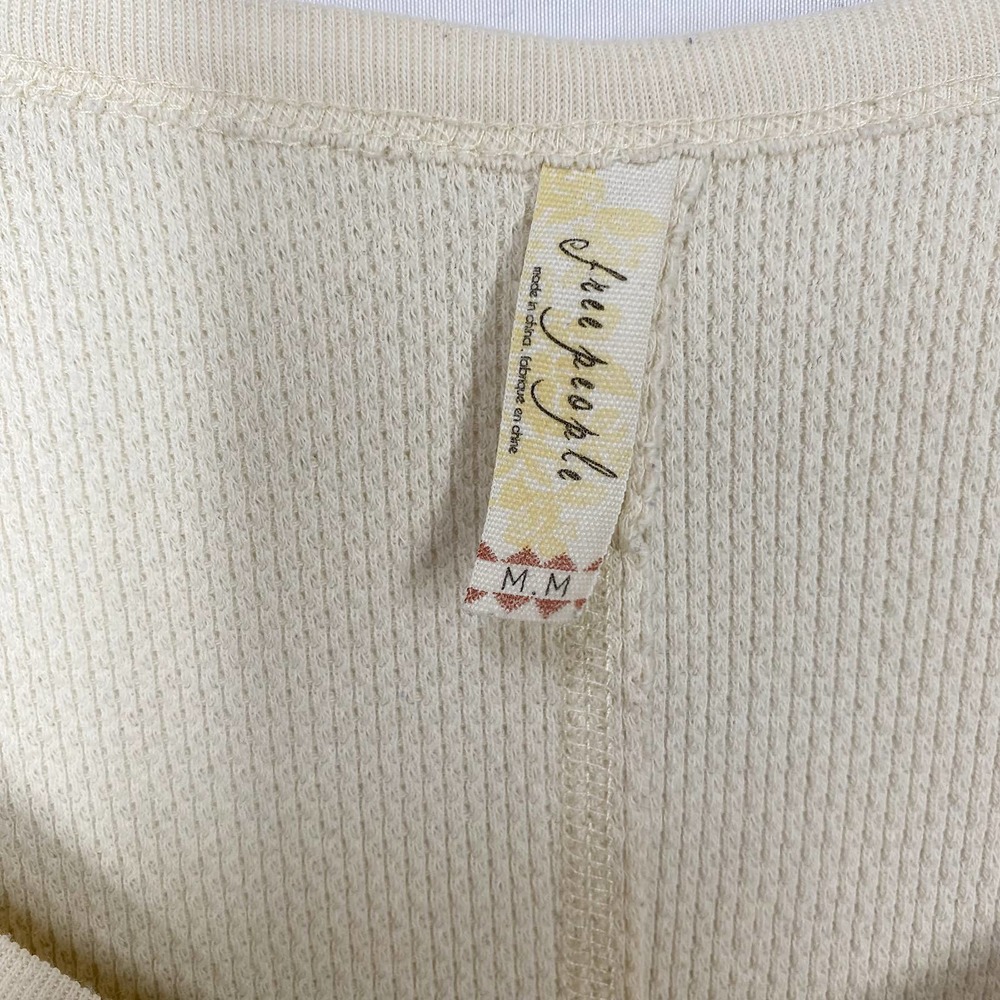 Free People Cream Long Sleeve Tee with Black Patterned Cuffs - Picture 6 of 8